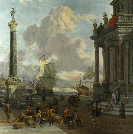 Abraham Storck Southern harbour scene with merchants Norge oil painting art